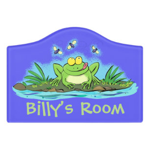 Cute frog and flies cartoon door sign