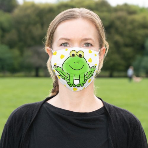 Cute Frog and Hearts Adult Cloth Face Mask