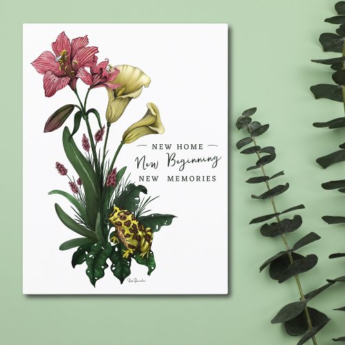 Cute Frog and Lilies Botanical Floral New Address Postcard