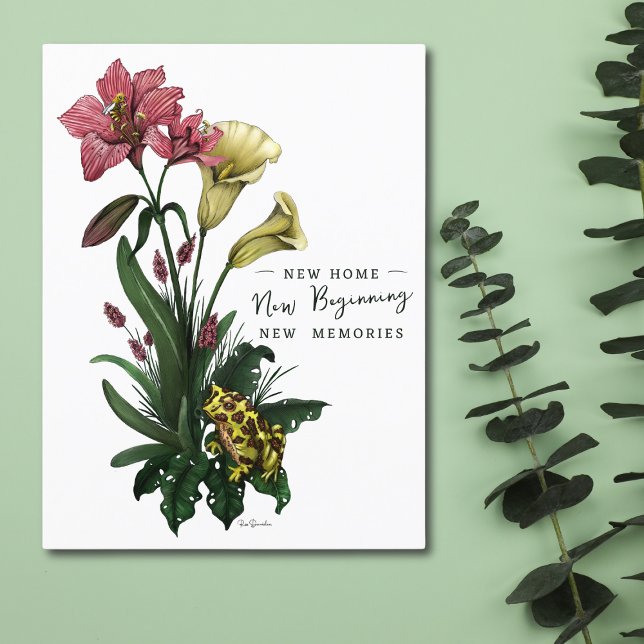 Cute Frog and Lilies Botanical Floral New Address Postcard (Creator Uploaded)