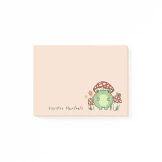 Cute Frog and Mushroom Cartoon Name Post-it Notes