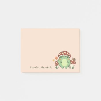 Cute Frog And Mushroom Cartoon Name Post-it Notes by Orabella at Zazzle