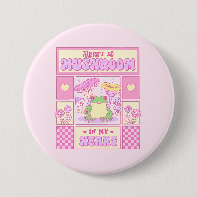 Cute Frog and Mushroom - Funny Romantic Button (Front)
