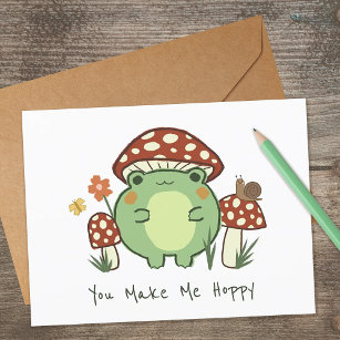 Cute Frog and Mushroom   You Make Me Hoppy  Card