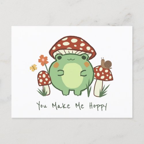 Cute Frog and Mushroom  You Make Me Hoppy   Postcard