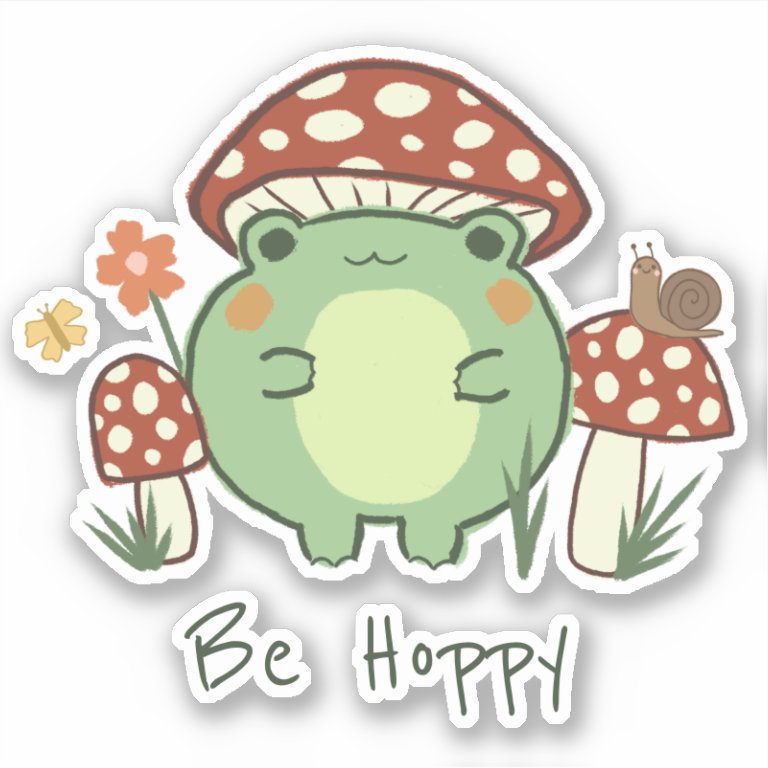 Cute Frog and Mushrooms | Be Hoppy Vinyl Sticker