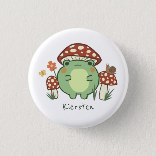 Cute Frog and Mushrooms Cartoon   Button