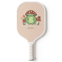 Cute Frog and Mushrooms Cartoon | Name   Pickleball Paddle