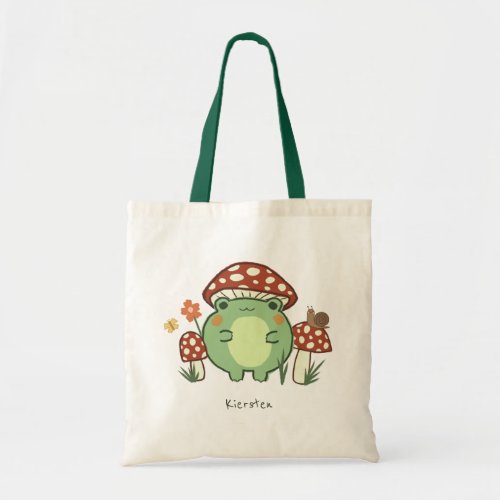 Cute Frog and Mushrooms Cartoon  Name   Tote Bag
