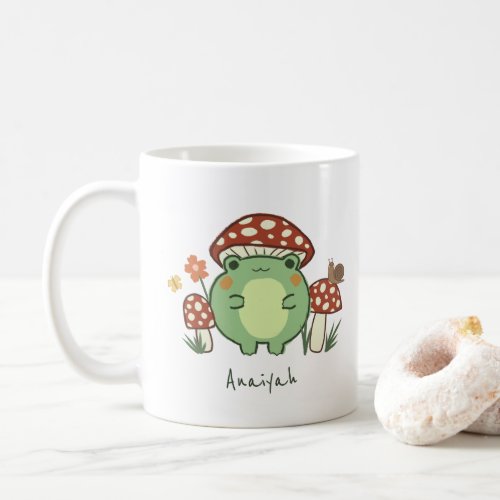 Cute Frog and Mushrooms Cottage Core  Name Coffee Mug