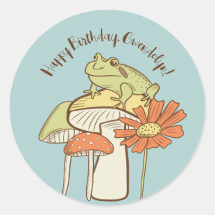 Cute Frog and Mushrooms Cottagecore Personalized Classic Round Sticker