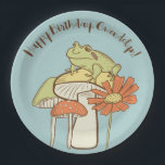 Cute Frog and Mushrooms Cottagecore Personalized Paper Plates<br><div class="desc">Add a cute touch to your next party with these personalized paper plates. They're ready to be personalized with your own custom message in brown script lettering and features a cute cottagecore style illustration of a frog sitting on a mushroom set against a light blue background.</div>