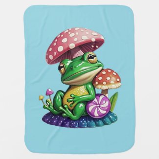 Cute Frog and Musrooms Baby Blanket