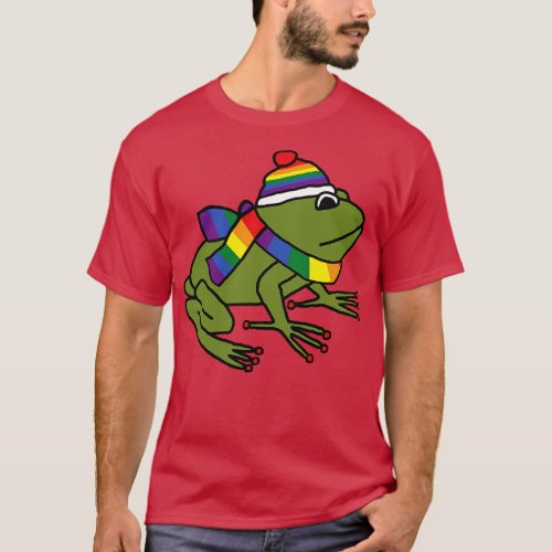 Cute Frog and Rainbow Pride Flag Hat and Scarf T_Shirt