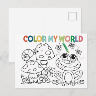 Cute Frog and Snail Coloring Page Postcard