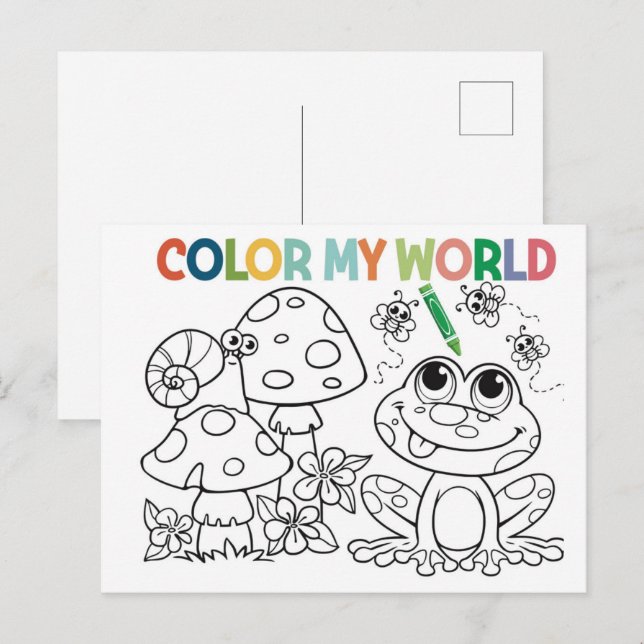 Cute Frog and Snail Coloring Page  Postcard (Front/Back)