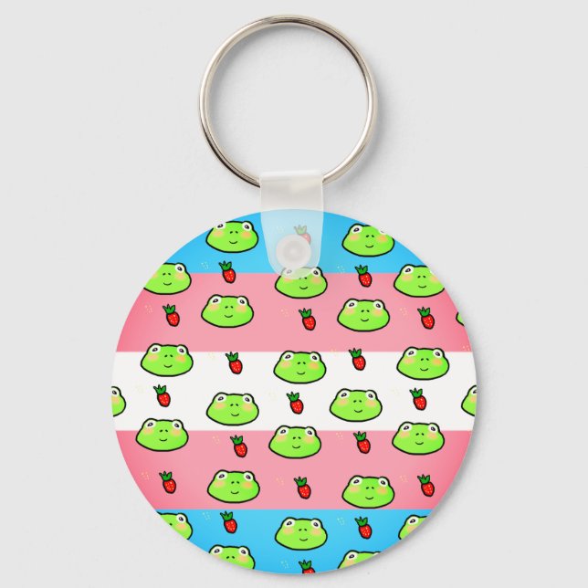 Cute Frog and Strawberry Cottage Keychain (Front)
