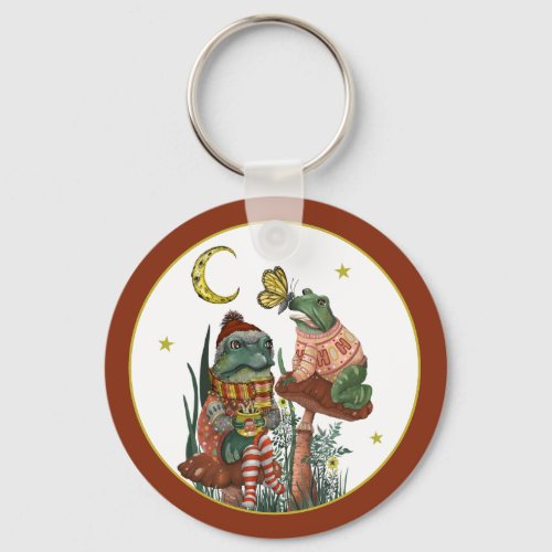 Cute Frog and Toad Merry Mushroom Christmas  Keych Keychain