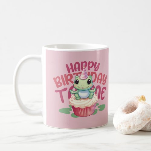 Cute frog animal on cupcake design coffee mug