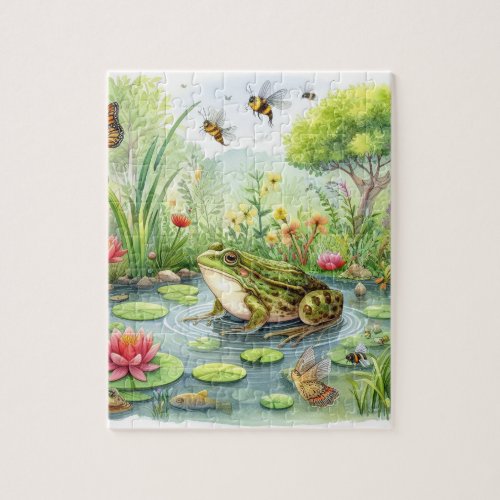 Cute frog around and in a pond illustration jigsaw puzzle