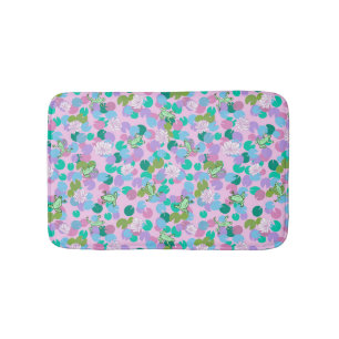 Cute frog art bath mat with pink background