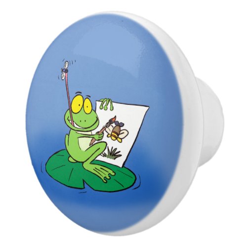 Cute frog artist cartoon design ceramic knob