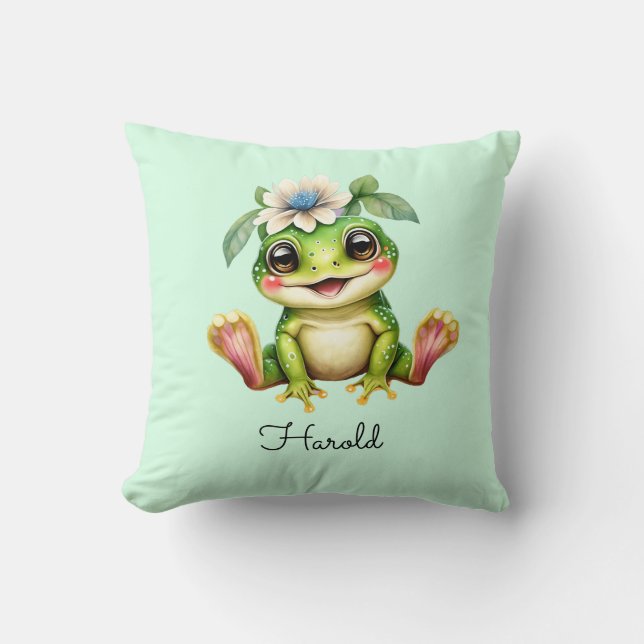 Cute Frog Baby Nursery Throw Pillow (Front)