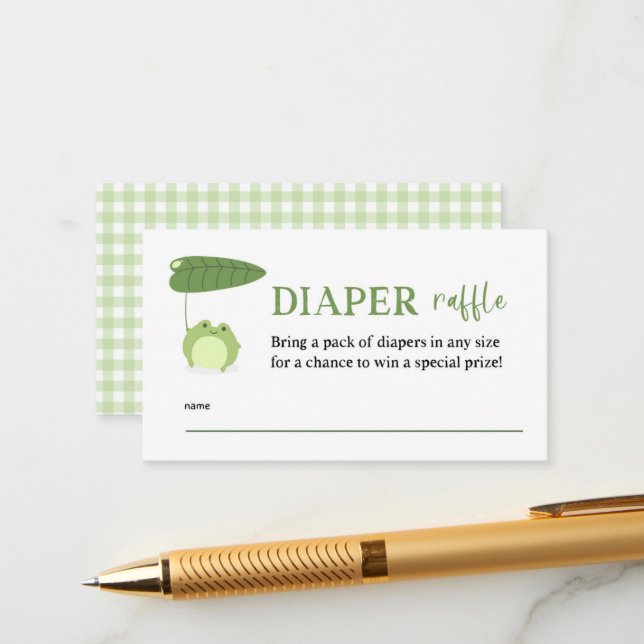 Cute Frog Baby Shower Diaper Raffle Tickets Enclosure Card (Front/Back In Situ)
