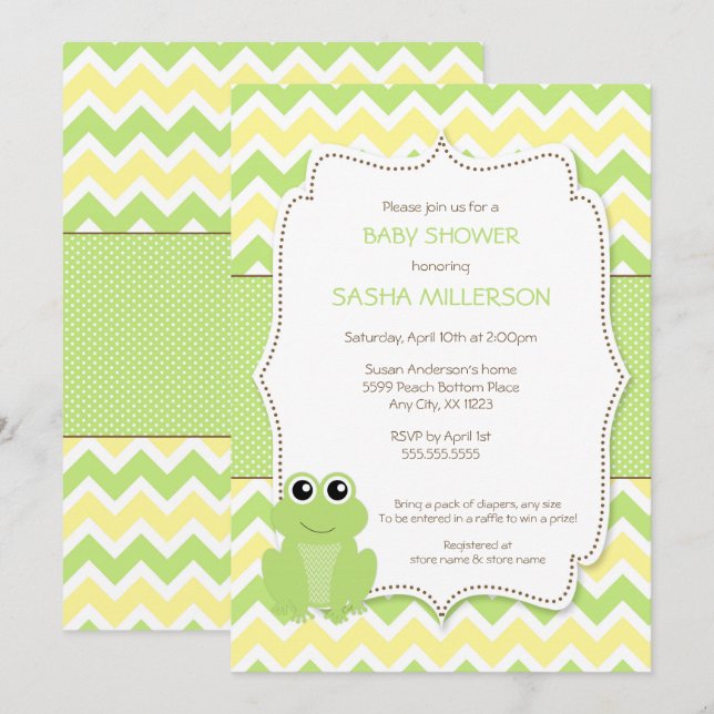 Cute Frog baby shower invitation, neutral gender Invitation (Front/Back)