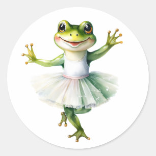 Cute frog ballerina dancing ballet. classic round sticker