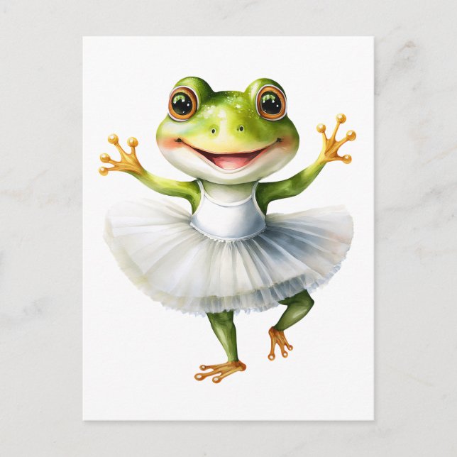 Cute frog ballerina dancing ballet. holiday postcard (Front)