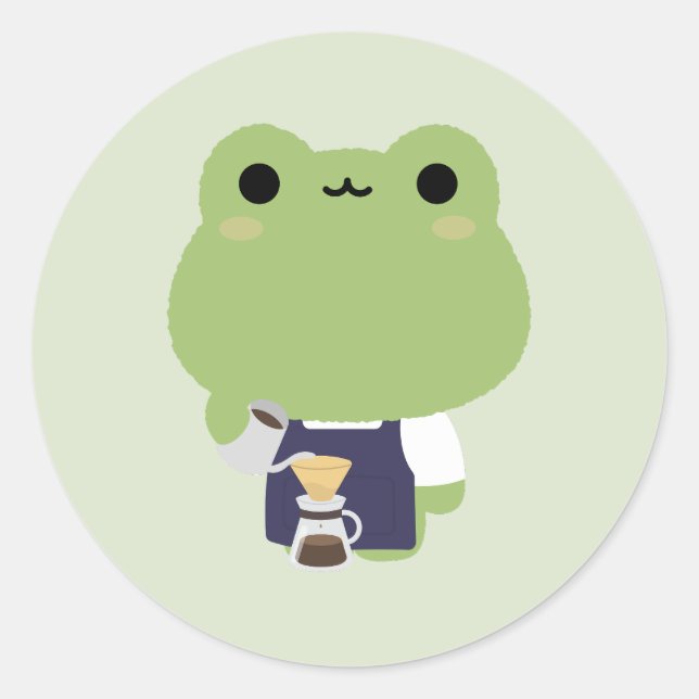 Cute Frog Barista Classic Round Sticker (Front)