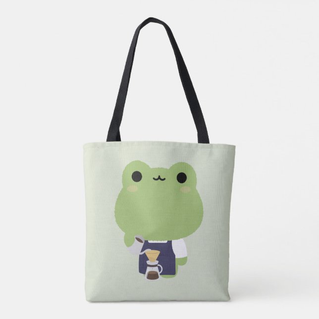 Cute Frog Barista Tote Bag (Back)