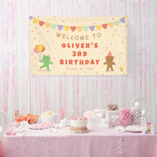 Cute Frog & Bear Birthday Banner