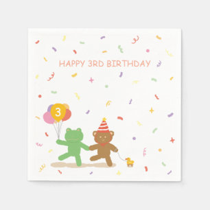 Cute Frog & Bear Birthday Party Cocktail Napkins