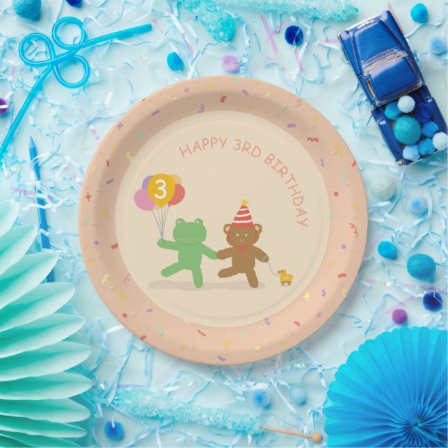 Cute Frog & Bear Birthday Party Plate (Party)
