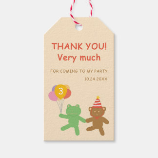 Cute Frog & Bear Birthday Party Vertical Favor Tag