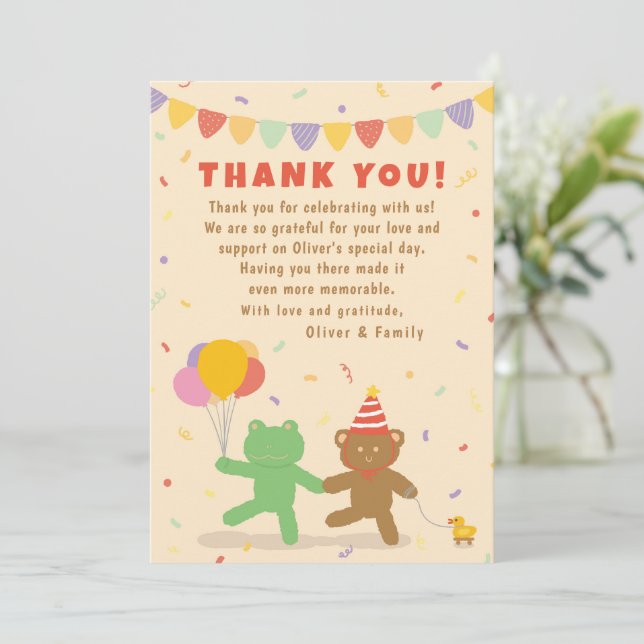 Cute Frog & Bear Birthday Thank You Card (Standing Front)