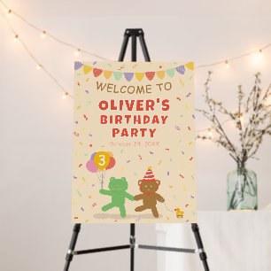 Cute Frog & Bear Birthday Welcome Sign - 18x24