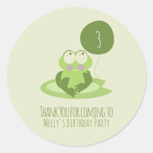 Cute Frog Birthday Green Balloon Thank You Classic Round Sticker