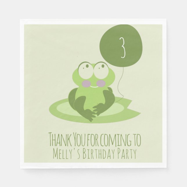 Cute Frog Birthday Green Balloon Thank You  Napkins (Front)