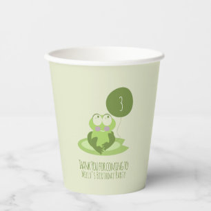 Cute Frog Birthday Green Balloon Thank You Paper Cups