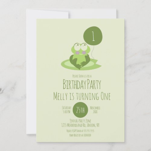 Cute Frog Birthday Party Balloon Green Lily Pad  Invitation