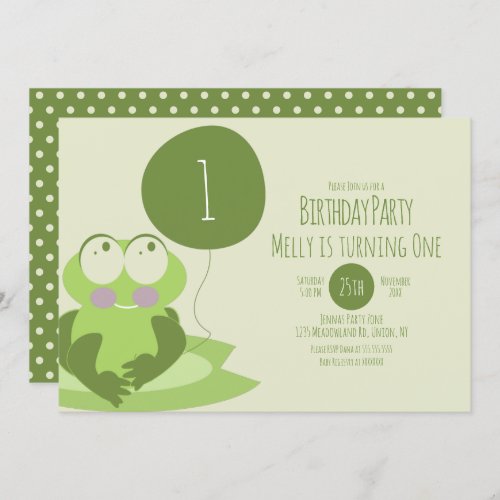 Cute Frog Birthday Party Balloon Greener Lily Pad  Invitation