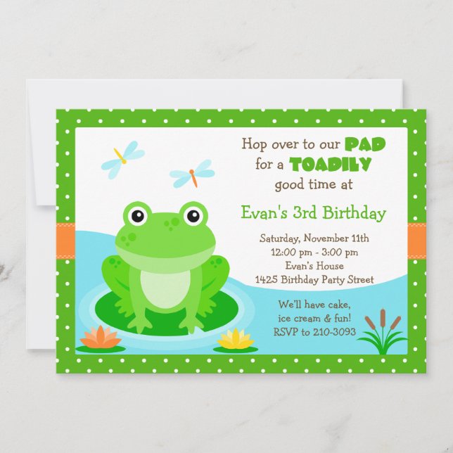 Cute Frog Birthday Party Invitation (Front)