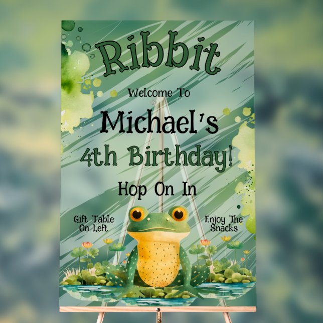 Cute Frog Birthday Party Invitation Acrylic Sign (Neutral)