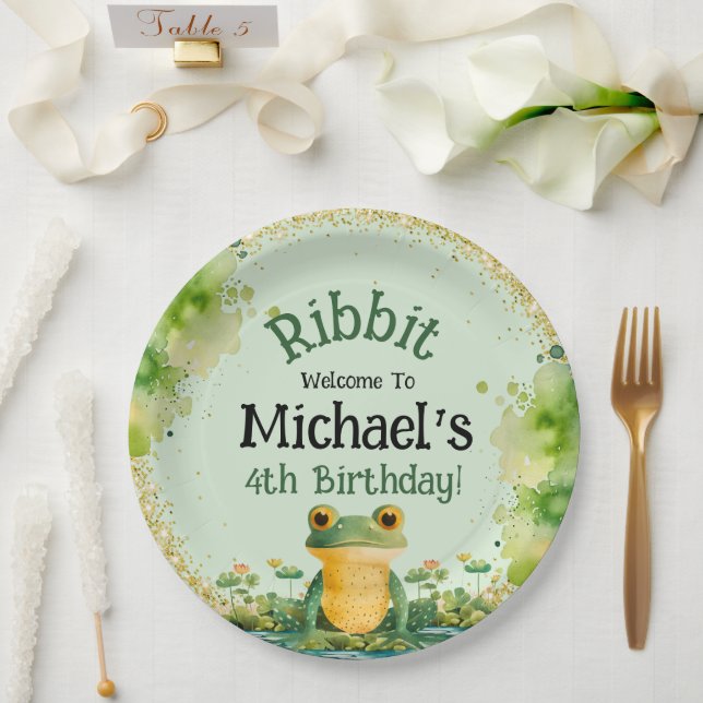 Cute Frog Birthday Party Invitation Paper Plates (Wedding)