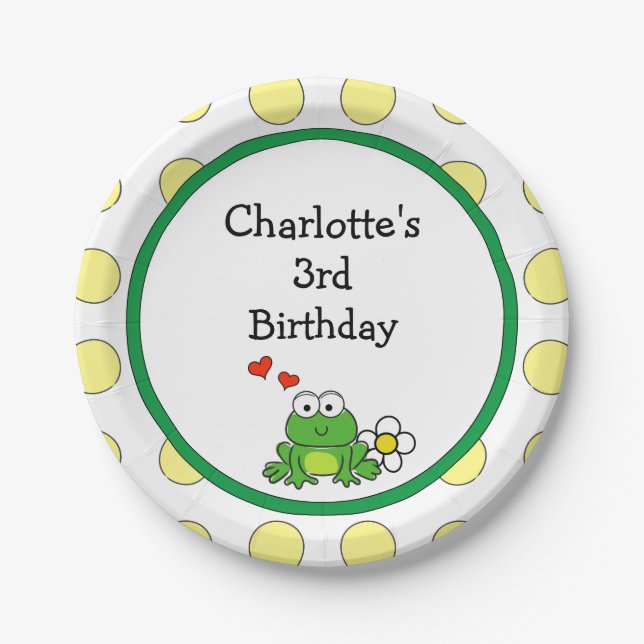 Cute Frog Birthday Party Paper Plate (Front)