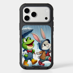 Cute frog, bunny in the rain iPhone 17 pro max case