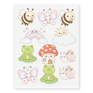 Cute frog, butterfly, and bee's temporary tattoos